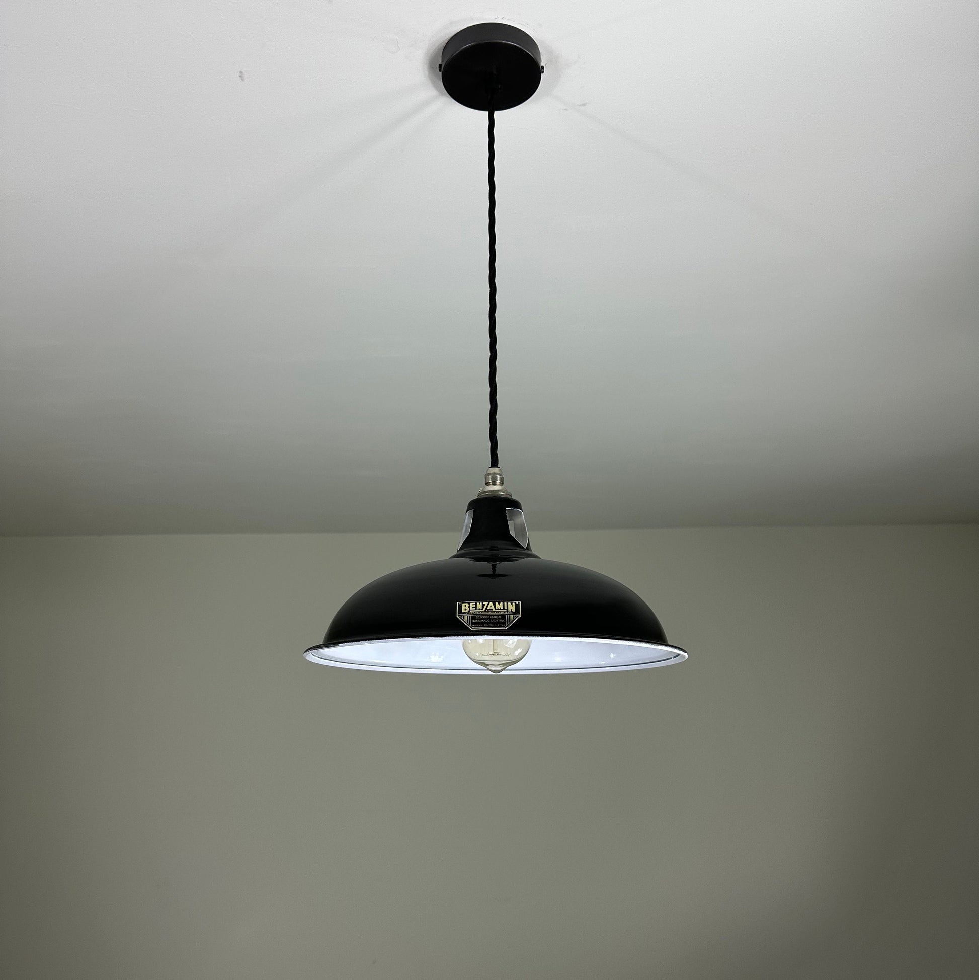 Sedgeford Coolie ~ Midnight Black Solid Industrial Shade Pendant Set Light | Ceiling Dining Room | Kitchen Table | Vintage Thorlux Style