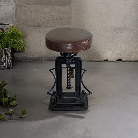 Maxlume ~ Industrial Solid Bar Stool Leather Base | Vintage Style | Solid Cast Metal | Floor Standing