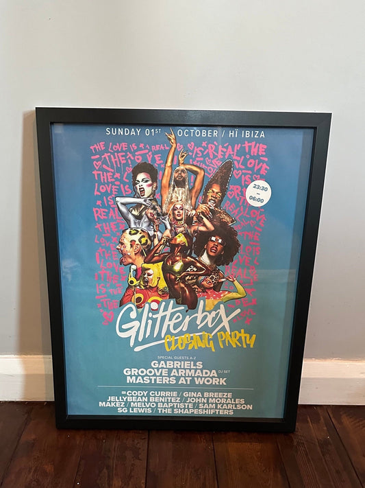 Rare Glitterbox Closing Party ~ Genuine Hi Ibiza Framed Dj Artwork | Luxury Black Frame