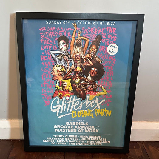 Rare Glitterbox Closing Party ~ Genuine Hi Ibiza Framed Dj Artwork | Luxury Black Frame