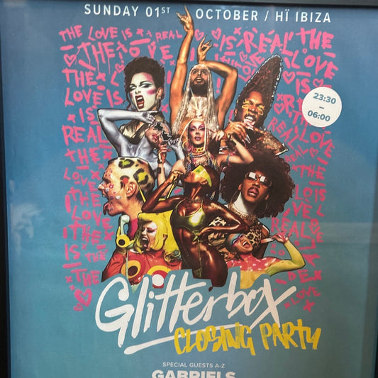Rare Glitterbox Closing Party ~ Genuine Hi Ibiza Framed Dj Artwork | Luxury Black Frame