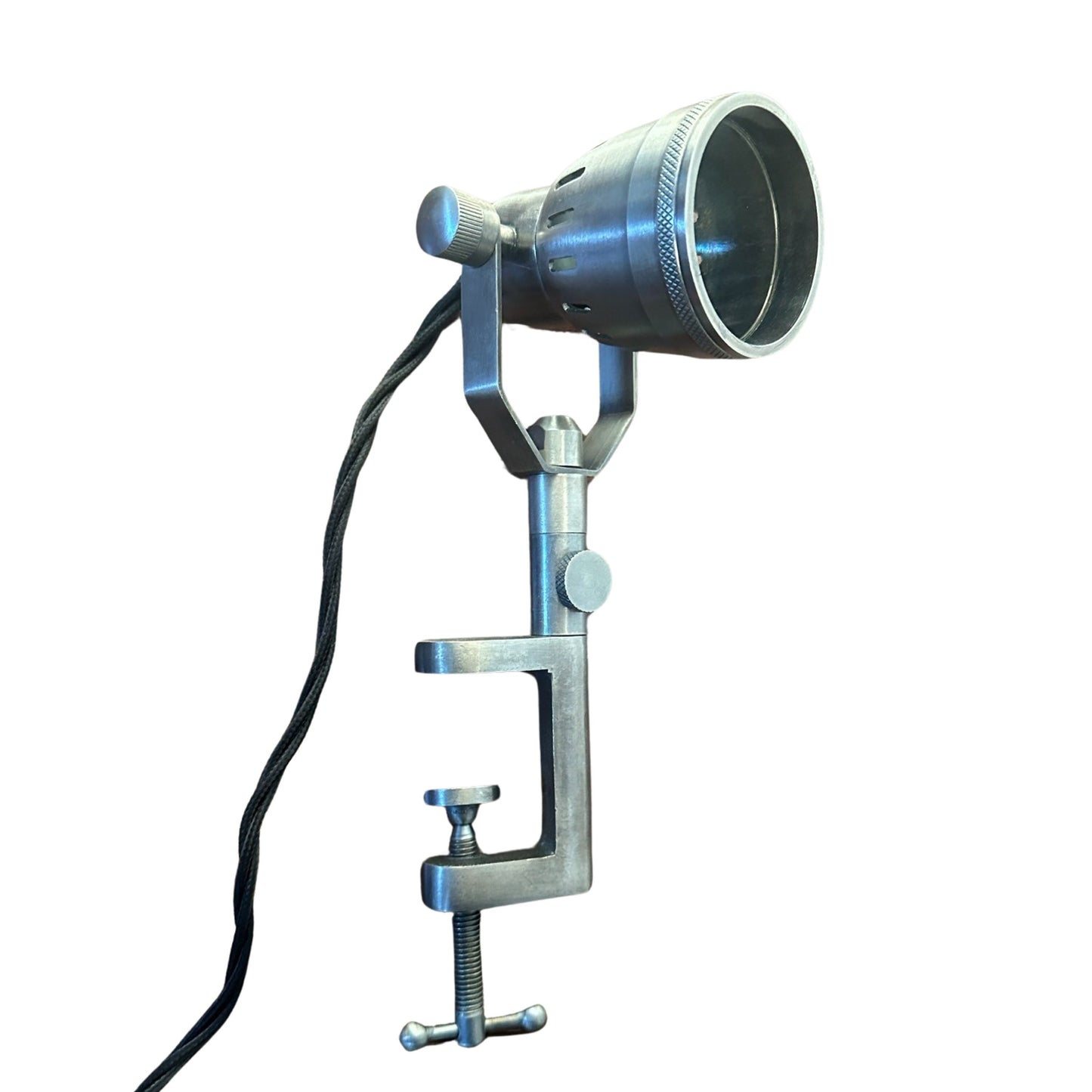 Solid Silver Plated Brass Table Clamp Desk Lamp Vintage Style | Fabric Cable | Bedroom | Bedside Reading Light |