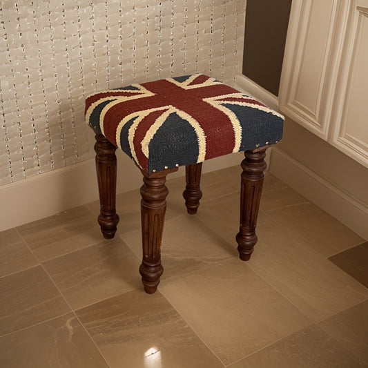 Maxlume ~ Union Jack Flag Bench | Great Britain | Pouf Solid Base | Vintage Style | Floor Standing | Man Cave Stool Jubilee