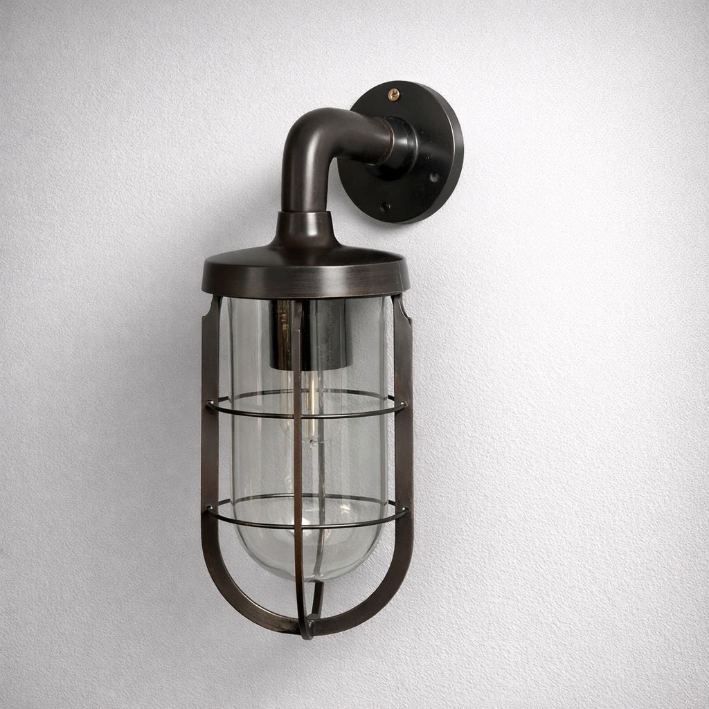 Runton - Solid Bronzed Antique Brass Sconce Swan Neck Industrial Outdoor Wall Light