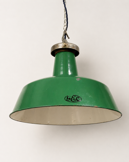 G.E.C 1930s Green Industrial Enamel Shade Pendant Light