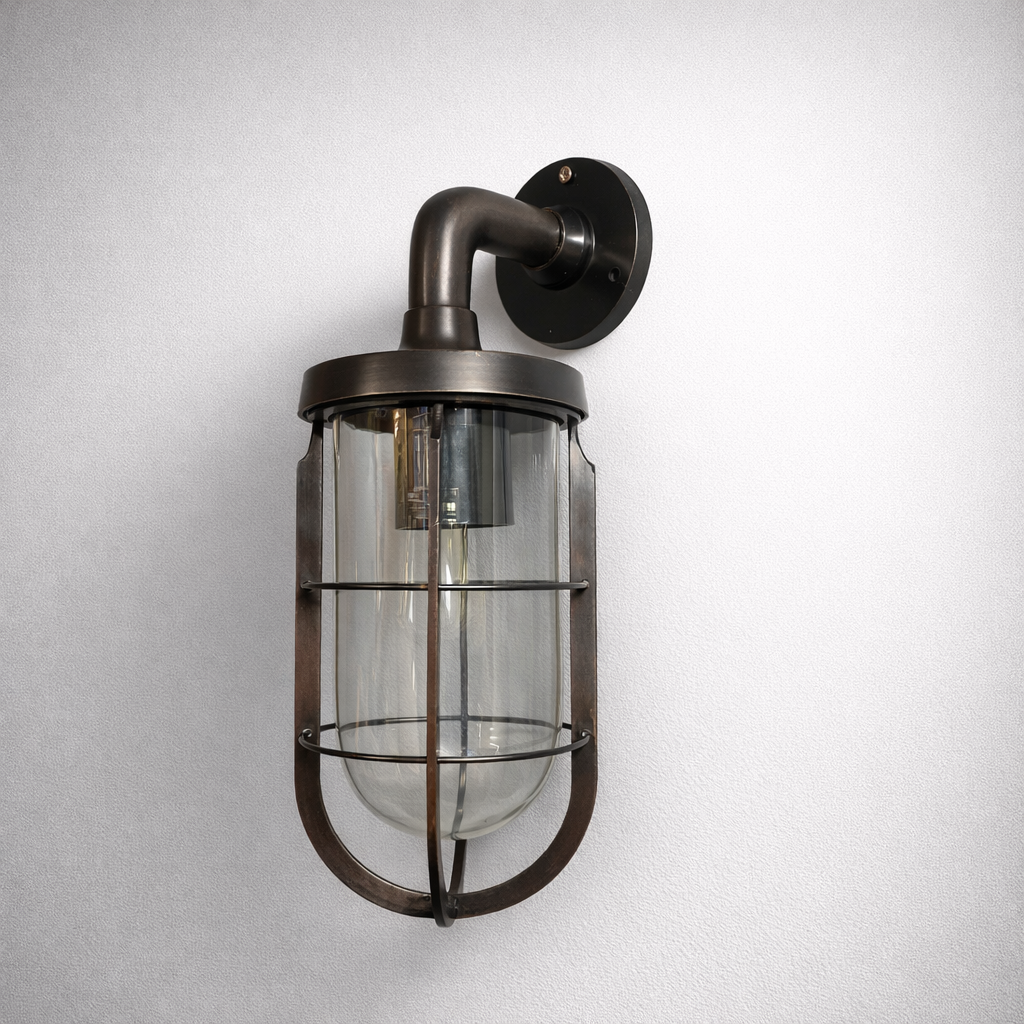 Runton - Solid Bronzed Antique Brass Sconce Swan Neck Industrial Outdoor Wall Light