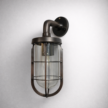 Runton - Solid Bronzed Antique Brass Sconce Swan Neck Industrial Outdoor Wall Light