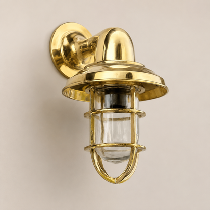 Wells - Solid Brass Caged Swan Neck Outdoor & Bathroom Wall Light