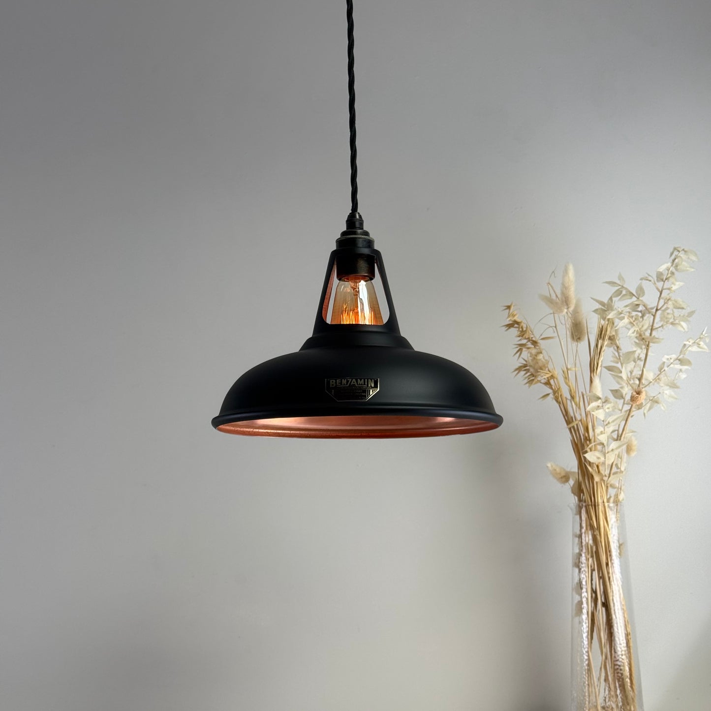 Cawston - Matt Black & Antique Copper Lampshade Slotted Design Pendant Light *Pre Order* - 11 Inch