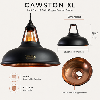 Cawston XL - Matt Black & Solid Copper Slotted Pendant Shade | 14 Inch