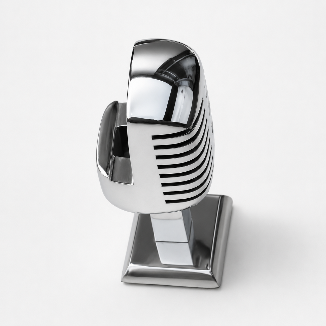Vintage Microphone Phone Holder | Retro Desk Stand in Polished Aluminium