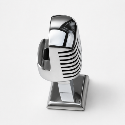 Vintage Microphone Phone Holder | Retro Desk Stand in Polished Aluminium