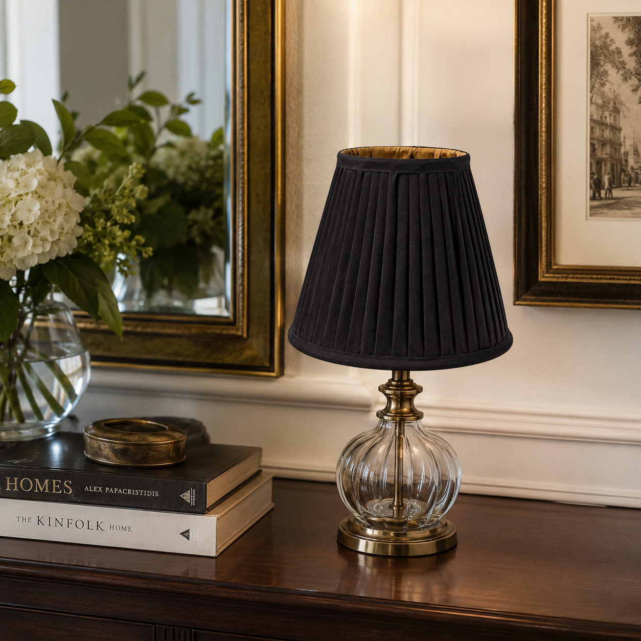 Black and Gold pleated Lampshade - 19cm Table & Wall Light Shade