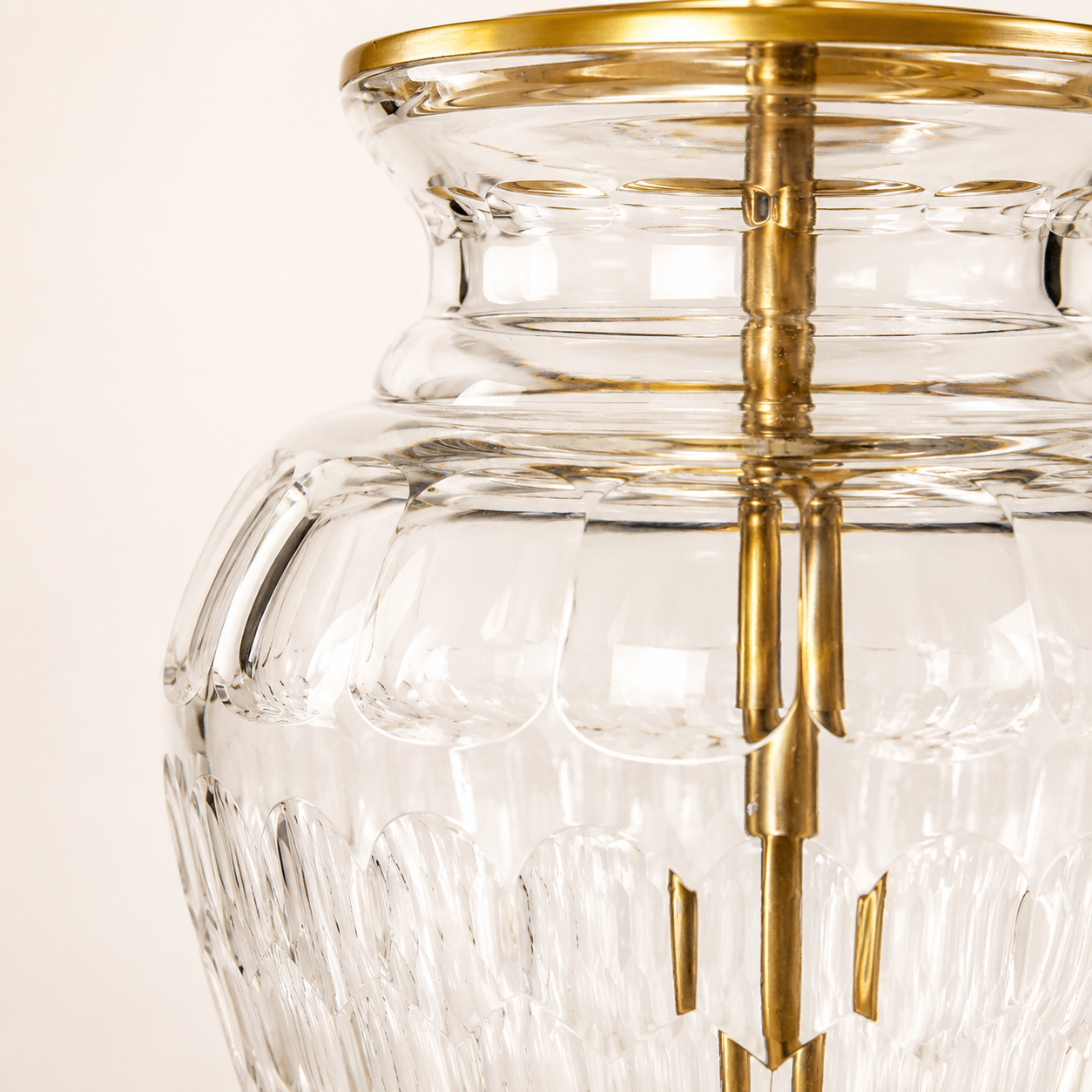 Luxury Clear Cut Glass Table Lamp Base with Antique Brass Finish