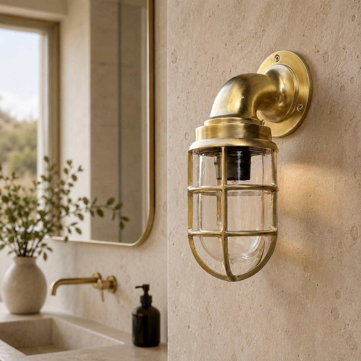 Beachamwell - Raw Solid Brass Swan Neck Outdoor & Bathroom Wall Light ~ 10.5 Inch