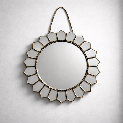 Antique Gold Sunburst Round Wall Mirror