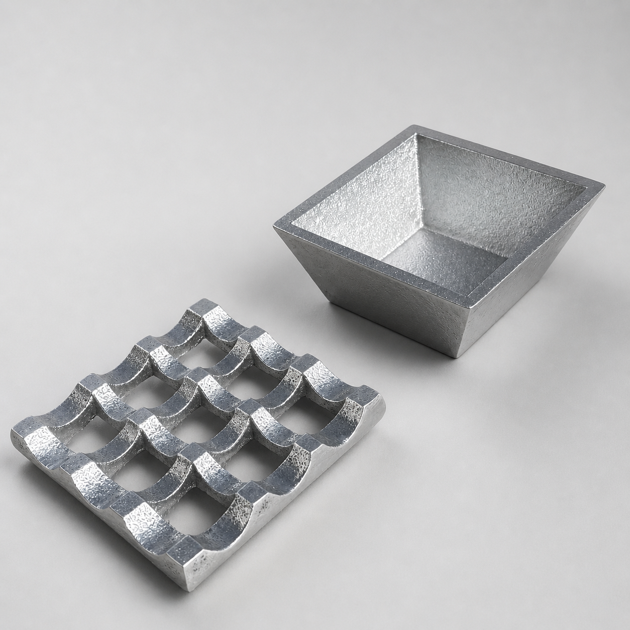 Small Silver 9-Hole Ashtray | Cast Aluminium Vintage Cigar Holder