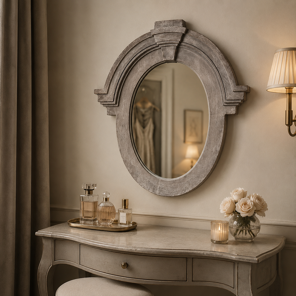 Mansard Arched Mirror | Hand-Carved Whitewashed Mango Wood