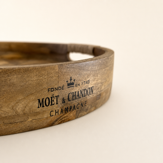 Moët & Chandon Wooden Champagne Round Serving Patchwork Tray | 37cm