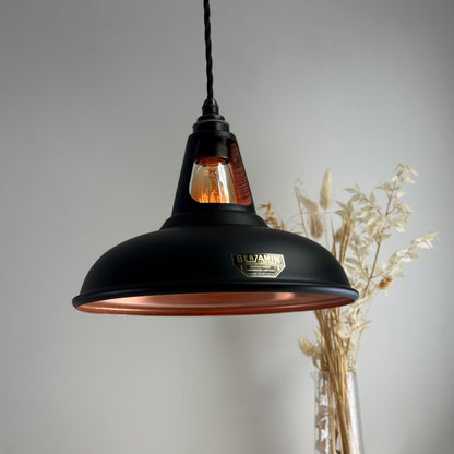 Cawston - Matt Black & Antique Copper Lampshade Slotted Design Pendant Light *Pre Order* - 11 Inch