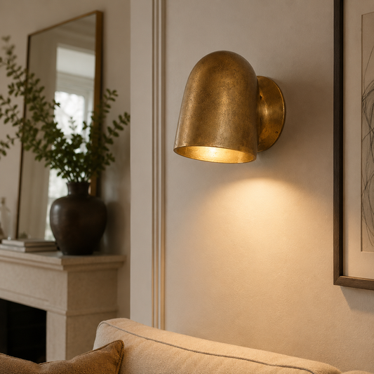 Hopton - Antique Brass Mast Down Wall Light | Nautical Industrial Wall Sconce