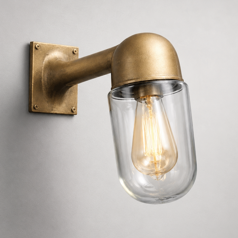 Langham - Raw Antique Brass Wall Light Outdoor & Bathroom Sconce