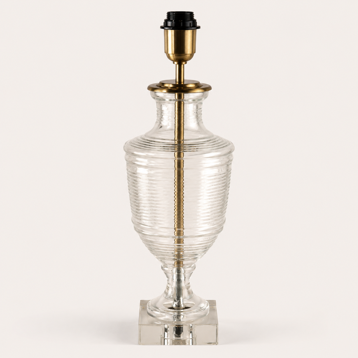Clifton Clear Ribbed Glass Urn Table Lamp with Antique Brass Detailing