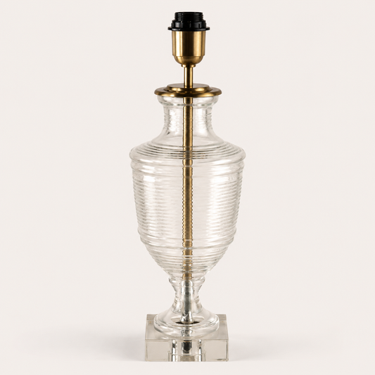 Clifton Clear Ribbed Glass Urn Table Lamp with Antique Brass Detailing