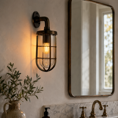 Runton Solid Brass Aged Bronze Swan Neck Wall Light - IP54