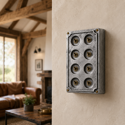 8 Gang 2 Way Solid Cast Metal Conduit Light Switch Industrial | Vintage Crabtree