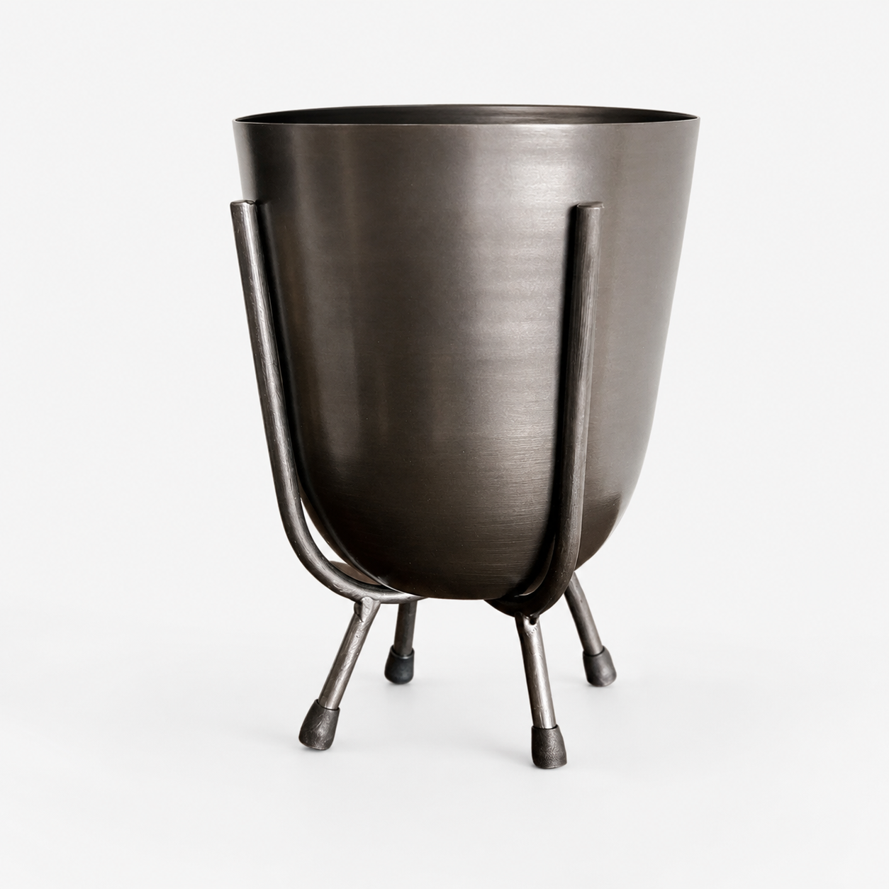 Pewter Grey Indoor Plant Pot & Stand | Small Metal Planter