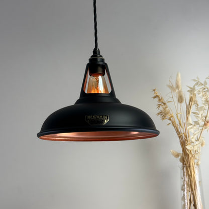 Cawston - Matt Black & Antique Copper Lampshade Slotted Design Pendant Light *Pre Order* - 11 Inch