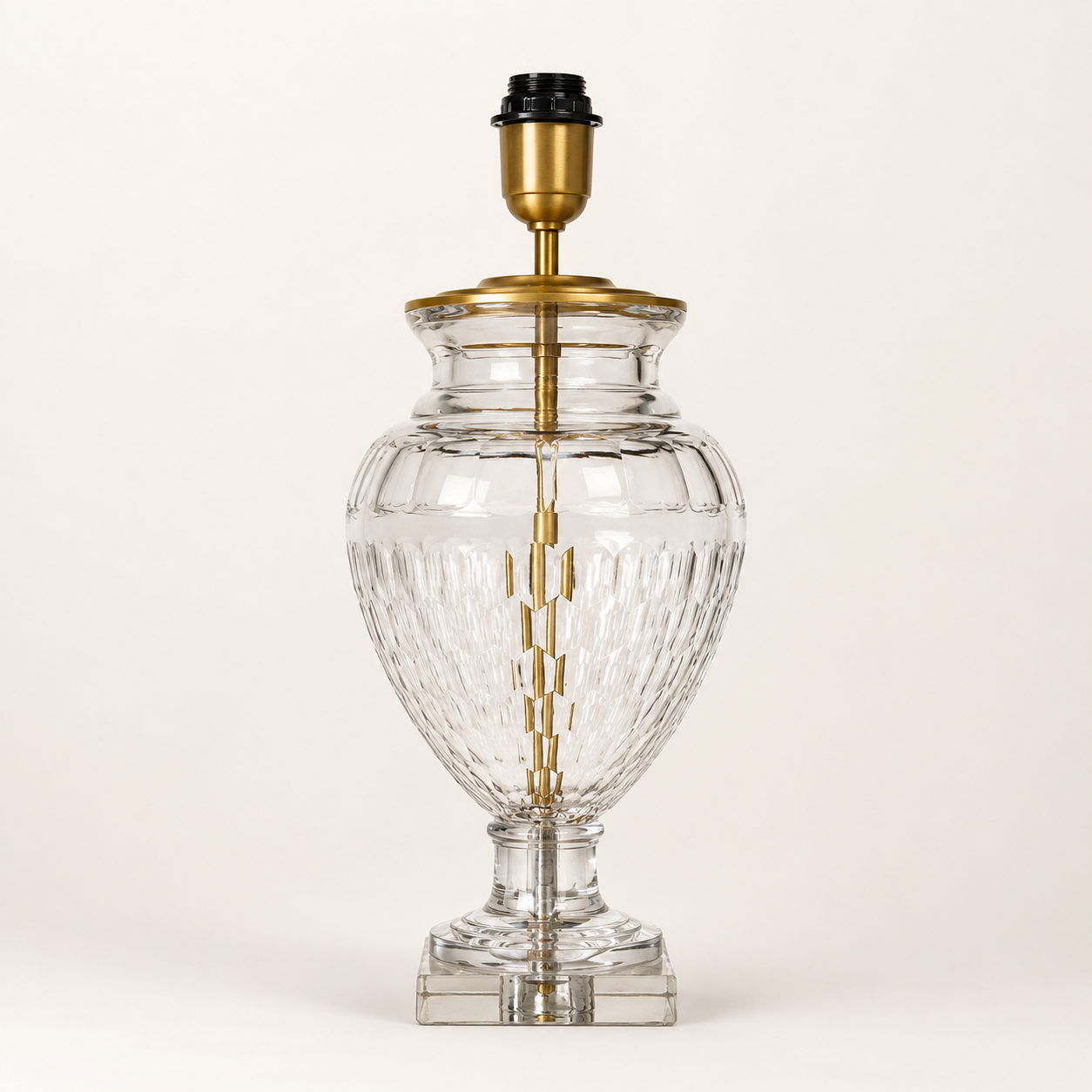 Luxury Clear Cut Glass Table Lamp Base with Antique Brass Finish