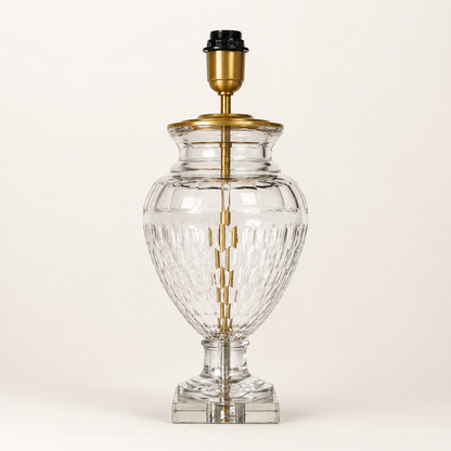 Luxury Clear Cut Glass Table Lamp Base with Antique Brass Finish