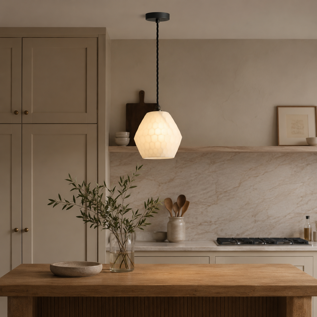 Opal Prismatic Glass Pendant Light |  Vintage Kitchen & Bar Ceiling Shade