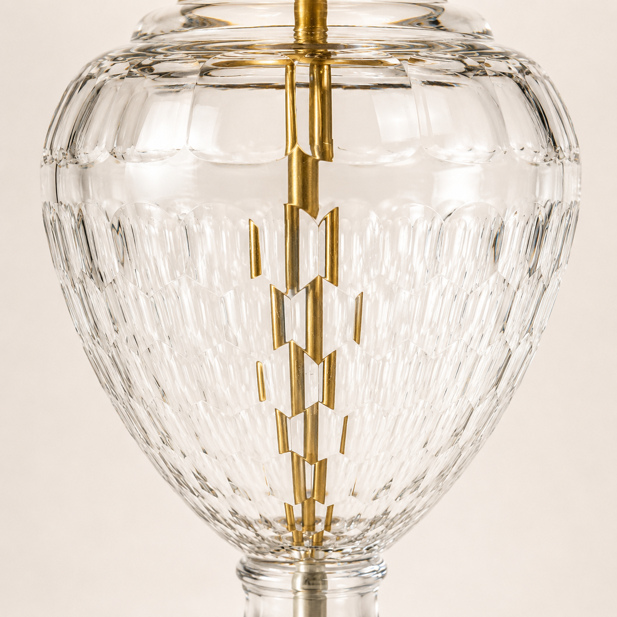 Luxury Clear Cut Glass Table Lamp Base with Antique Brass Finish