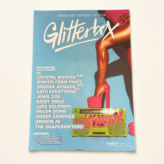 Rare Glitterbox Closing Party Genuine Hi Ibiza Framed Dj Artwork | A2 Luxury Poster