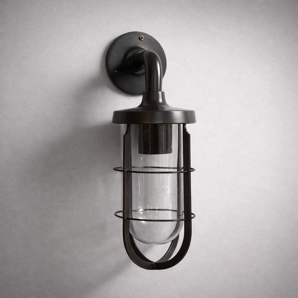 Runton - Solid Bronzed Antique Brass Sconce Swan Neck Industrial Outdoor Wall Light