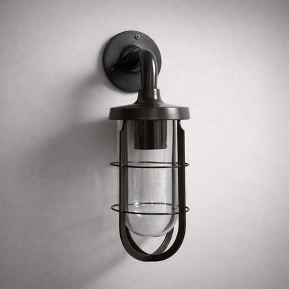 Runton - Solid Bronzed Antique Brass Sconce Swan Neck Industrial Outdoor Wall Light