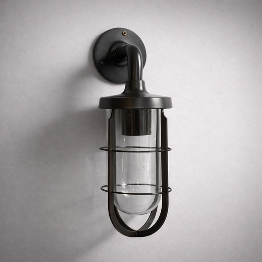 Runton - Solid Bronzed Antique Brass Sconce Swan Neck Industrial Outdoor Wall Light