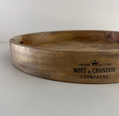 Moët & Chandon Champagne Large Round Wooden Serving Tray Natural Patchwork