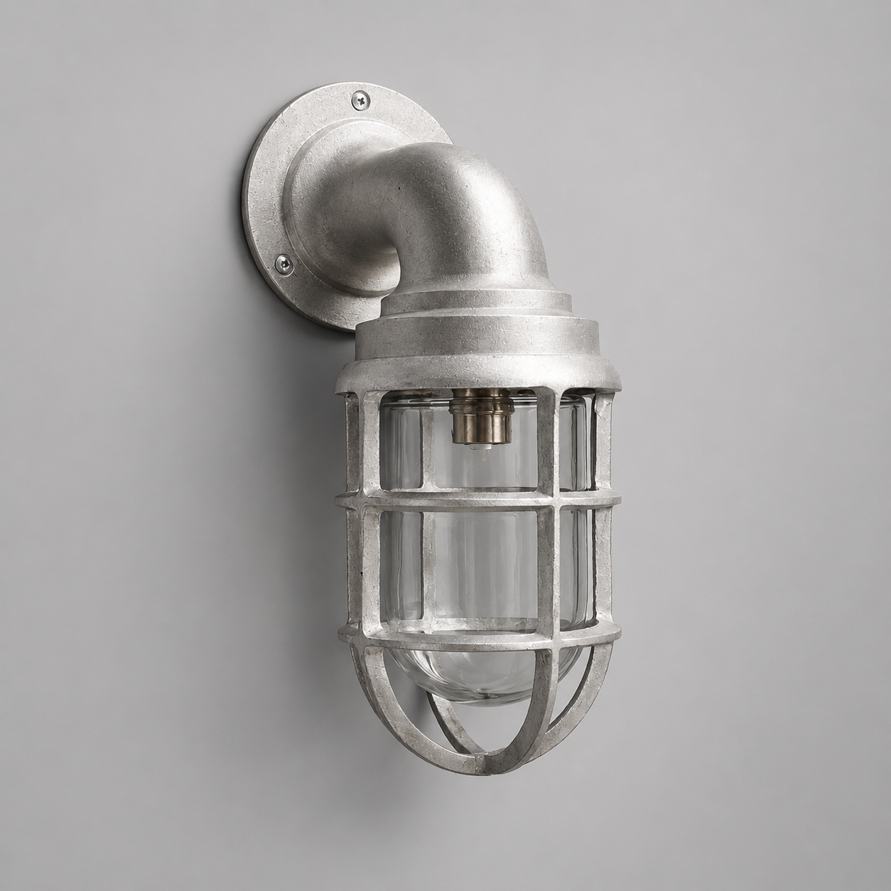 Beachamwell - Raw Cast Aluminium Caged Bulkhead Wall Light | Outdoor & Bathroom | 10.5 Inch