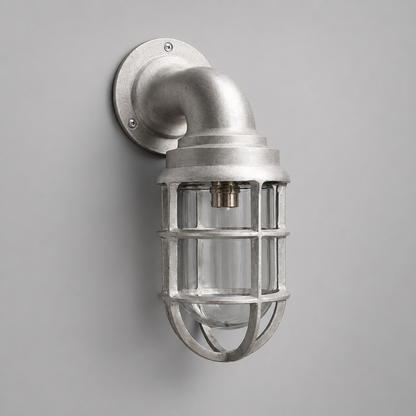 Beachamwell - Raw Cast Aluminium Caged Bulkhead Wall Light | Outdoor & Bathroom | 10.5 Inch