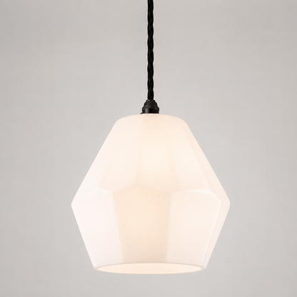 White Opal Geometric Glass Pendant Light | Faceted Ceiling Shade