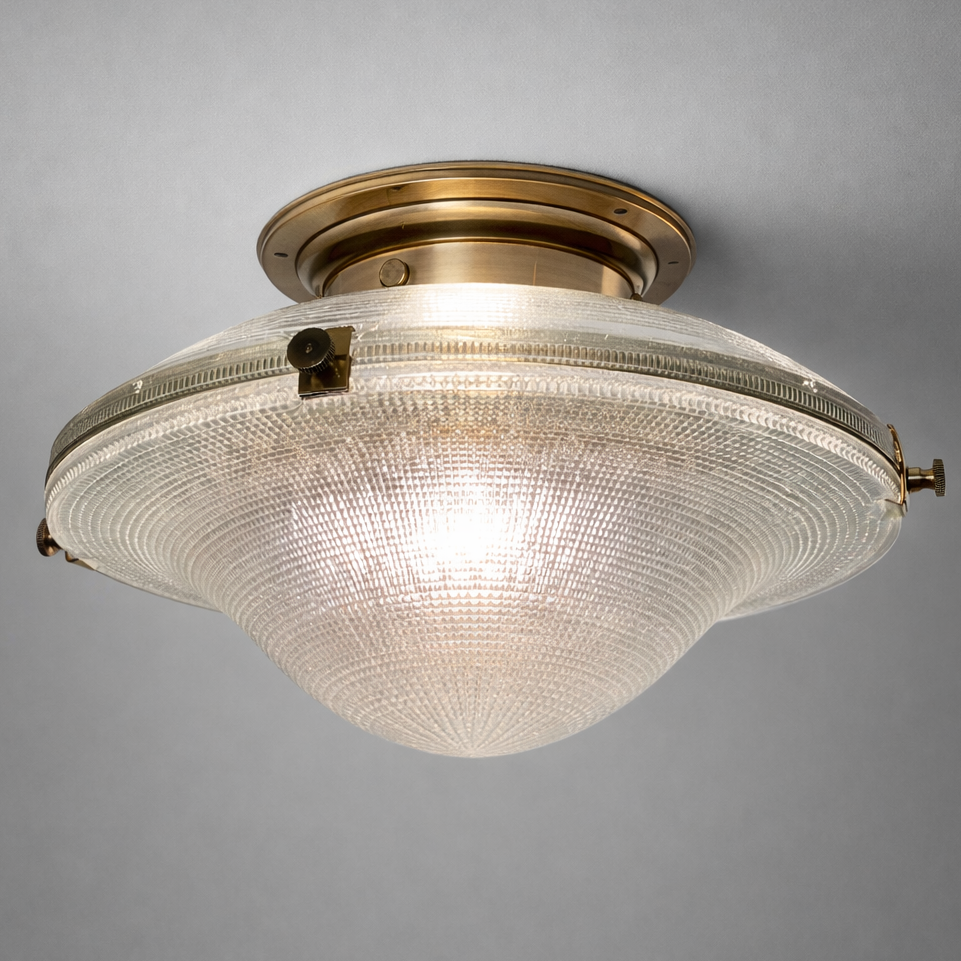 Houghton ~ Flush Mount Holophane Glass Light Vintage Design
