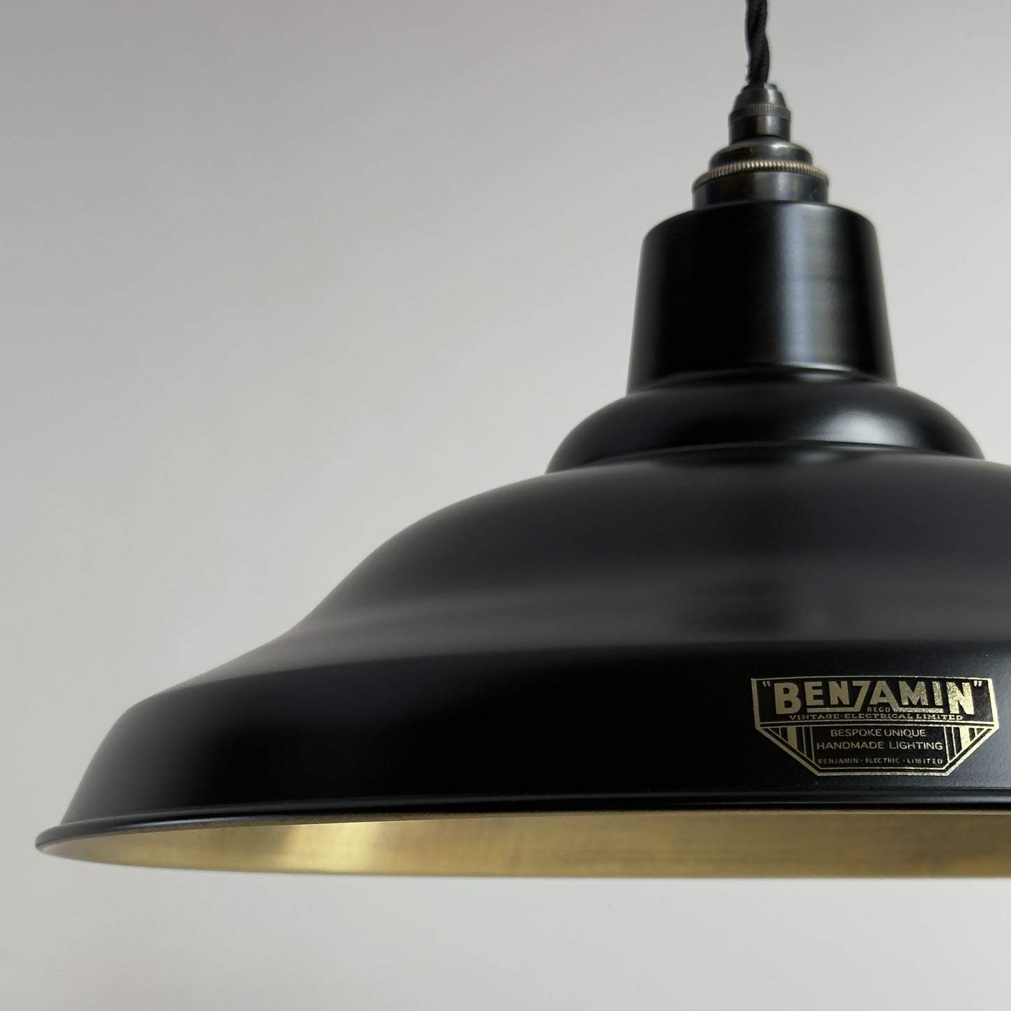 Bawsey Matt Black & Antique Brass Lampshade Pendant Light - 16 Inch