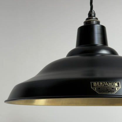 Bawsey Matt Black & Antique Brass Lampshade Pendant Light - 16 Inch