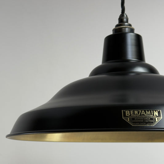 Bawsey Matt Black & Antique Brass Lampshade Pendant Light - 16 Inch