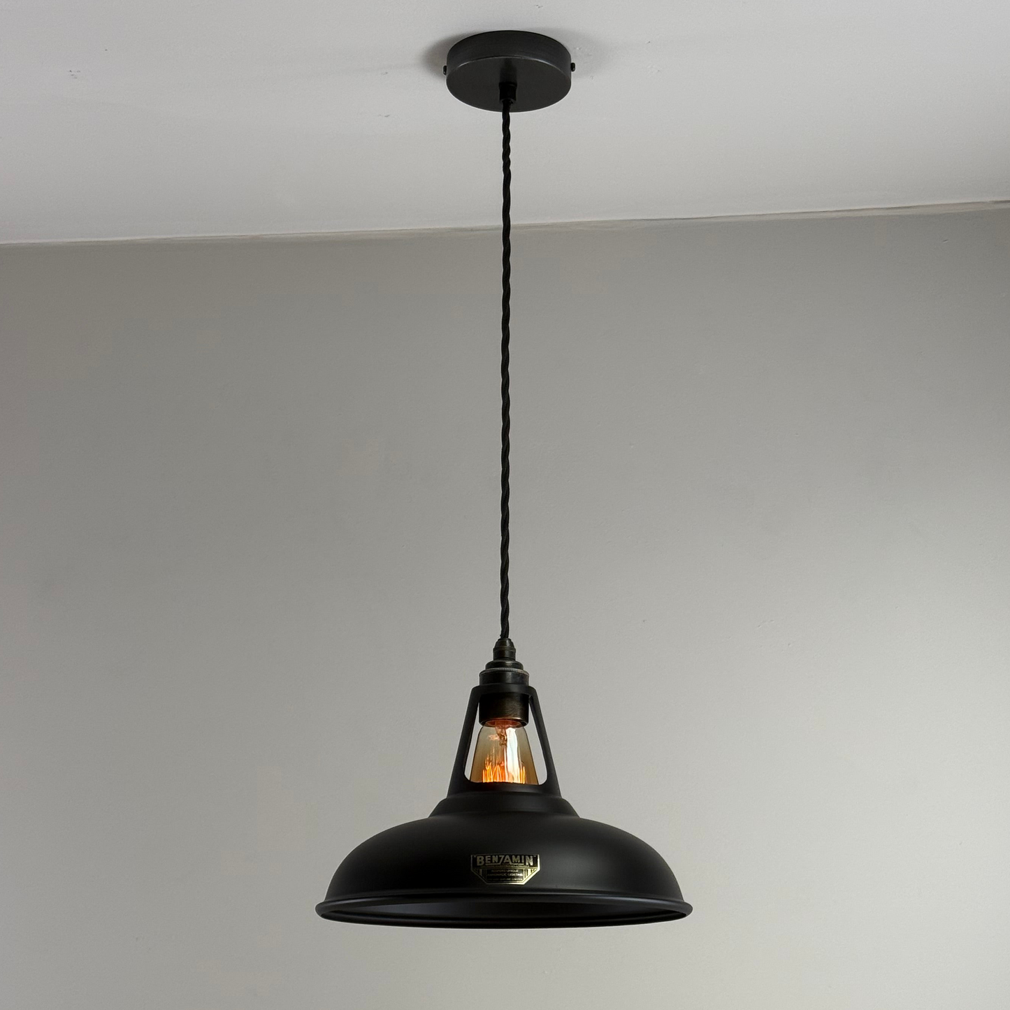 Cawston - Matt Black Lampshade Slotted Design Pendant Ceiling Light - 11 Inch *Pre Order*