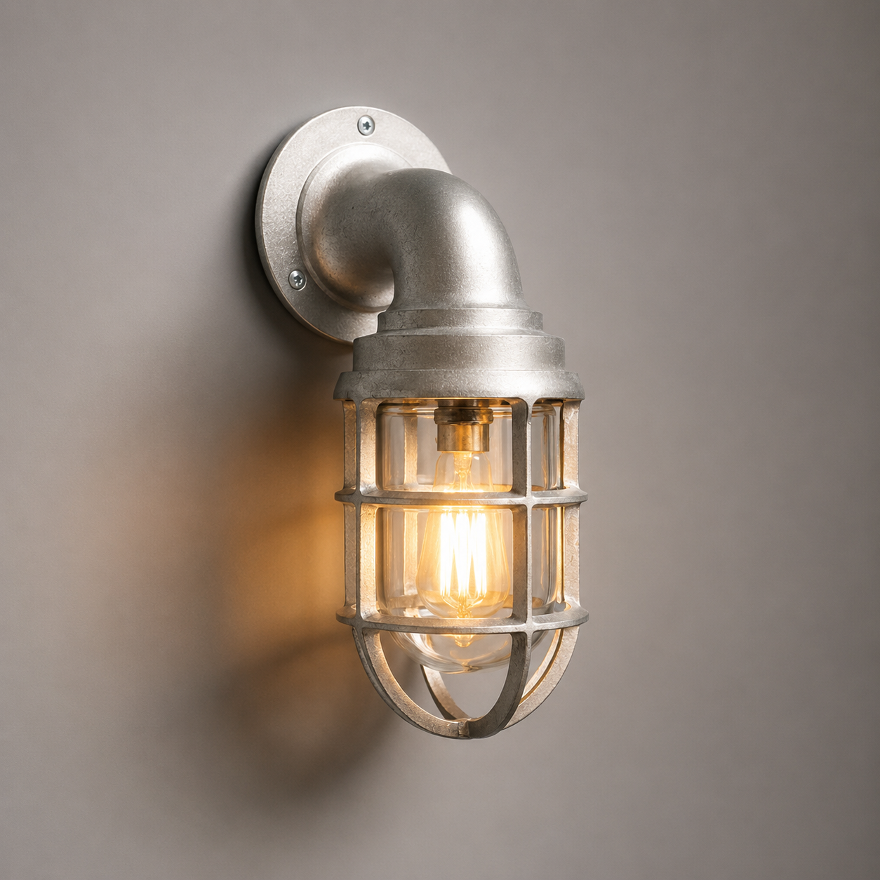 Beachamwell - Raw Cast Aluminium Caged Bulkhead Wall Light | Outdoor & Bathroom | 10.5 Inch